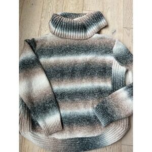 Charlie B Women XL Space Dye Ombre Cable Knit Turtleneck Sweater Grey Brown Cowl